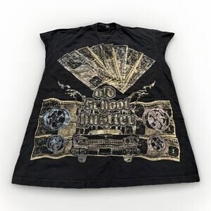 Ekur Mens Black Graphic Print “Old School Hustler” Cutoff Tall Shirt Size 3XL